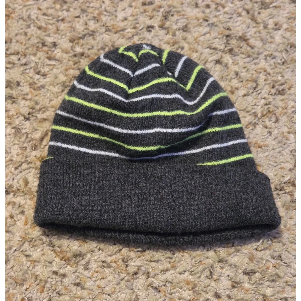 Nike Youth Knit‎ Striped Beanie One Size Gray White Green